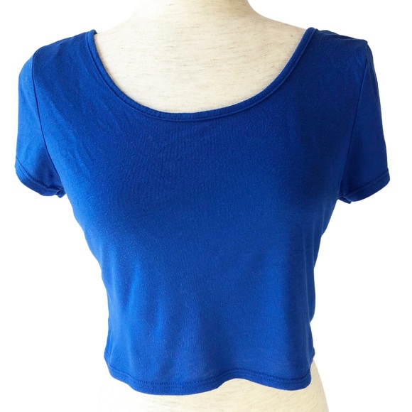 American Eagle Royal Blue Short Sleeve Crop Top - Picture 3 of 13